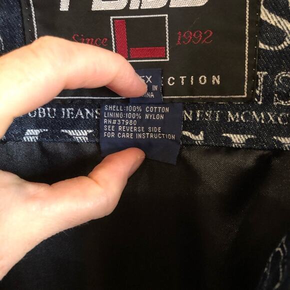Vintage 90s FUBU Denim All Over Print MCMXCII Jeans Collection Jacket 5X - Picture 7 of 14